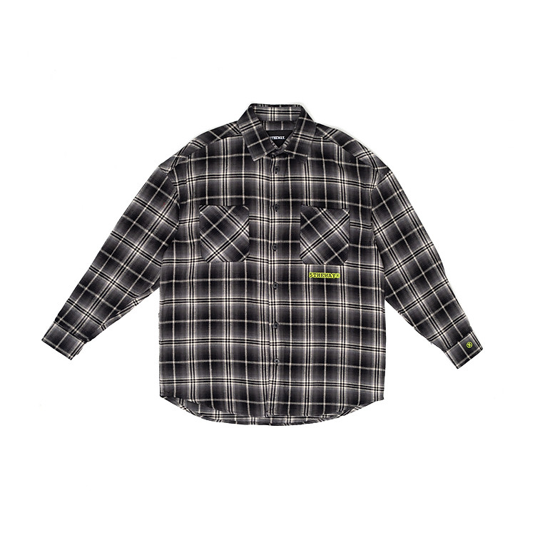 Áo Sơ Mi Flannel 5THEWAY Tay Dài Sọc Caro Xám aka /stroke/ BIG LOGO FLANNEL SHIRT in GR/GRE