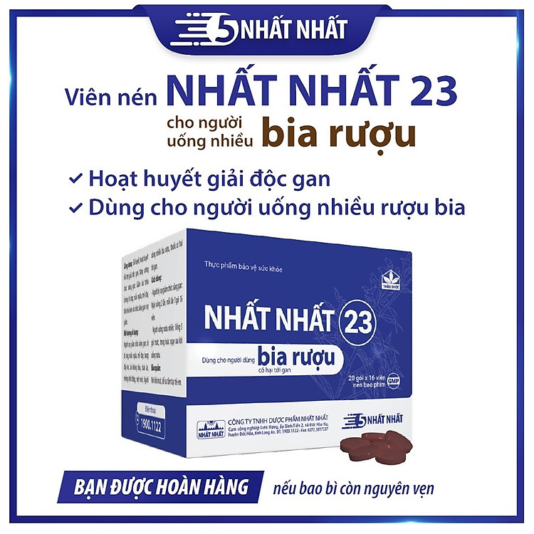 Viên uống Nhất Nhất 23 - Giúp Giải Độc Rượu, mát gan, tăng cường chức năng gan - Hộp 20 gói x 16 viên