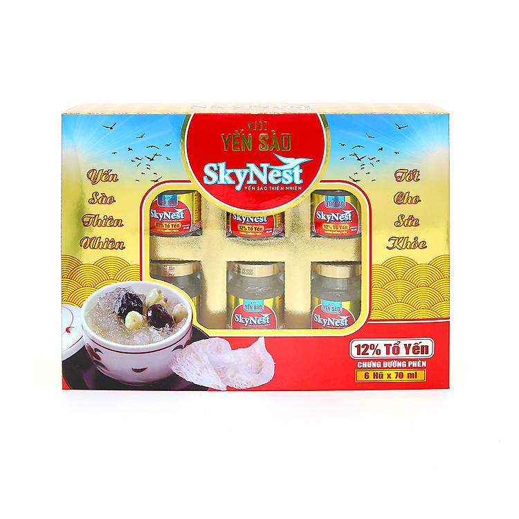 Hộp quà (6 lọ x70ml) yến sào cao cấp SkyNest 12% Tổ Yến, chất lượng đạt chuẩn quốc tế, dinh dưỡng cao, hiệu quả cho hồi phục và cải thiện sức khỏe