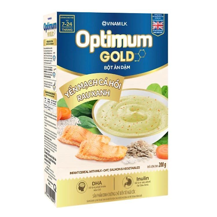 BỘT ĂN DẶM OPTIMUM GOLD YẾN MẠCH CÁ HỒI RAU XANH – HỘP GIẤY 200G