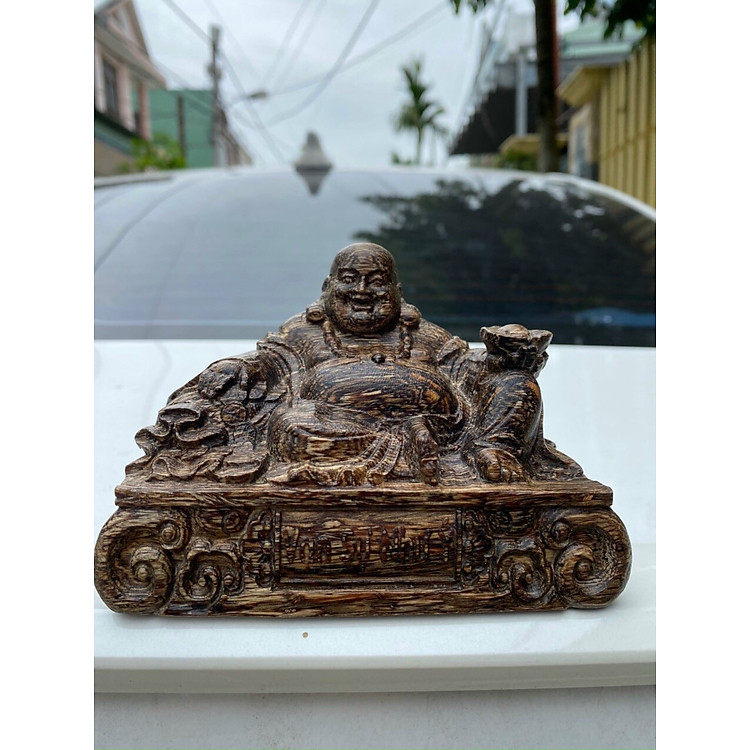 Tượng phật Di Lặc phong thủy gỗ trầm hương sánh chìm để bàn làm việc, taplo xe ô tô, xe hơi