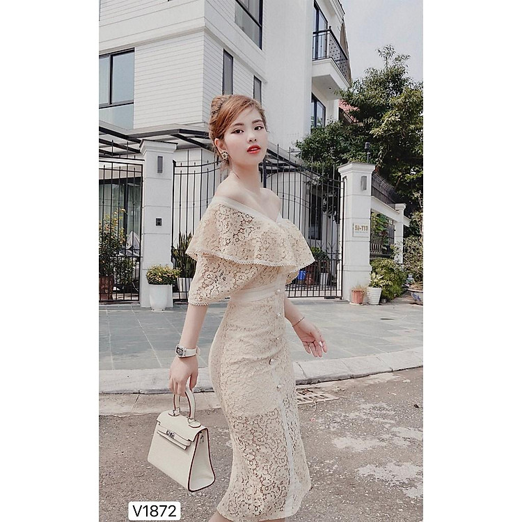 Váy ren be trễ vai body V1872 Đẹp Shop DVC - Kèm ảnh thật trải sàn do shop tự chụp