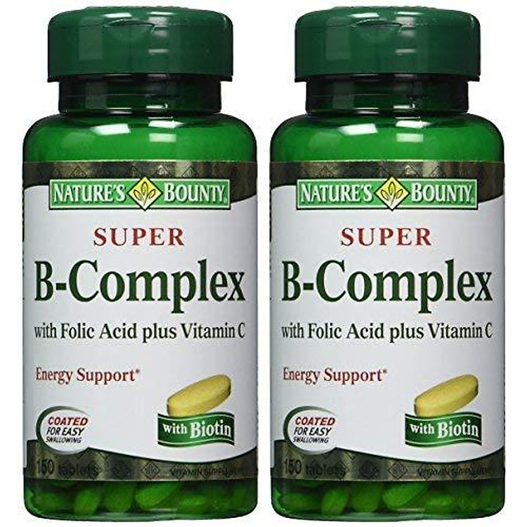 Viên Uống Nature's Bounty Super B-Complex Bổ Sung Axit Folic & Vitamin C (150 Viên x 2 Hộp)