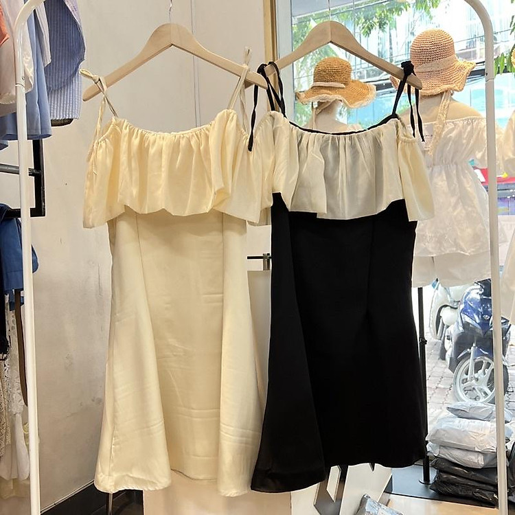 Đầm trễ vai phối tơ bèo SV692