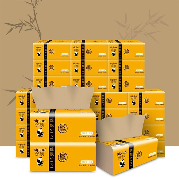 Giấy ăn gấu trúc siêu dai, an toàn khi sử dụng, giấy ăn sợi tre an toàn không chất tẩy trắng (Thùng 30 gói)