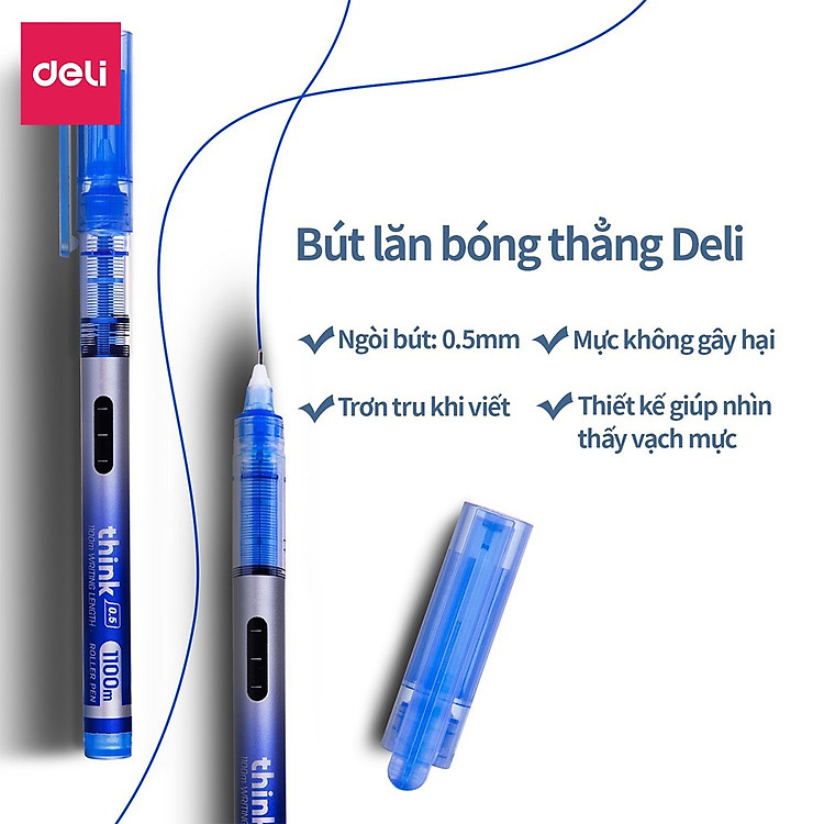 Bút gel Deli 0.5mm - Mực xanh (1 chiếc) - Ảnh 4