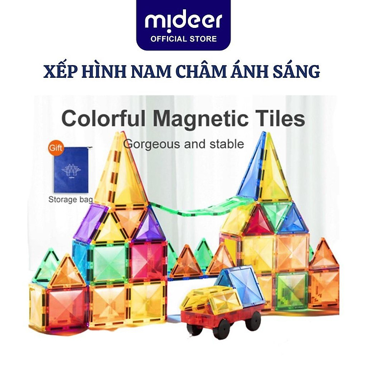Xếp Hình Nam Châm lắp ráp Mideer Colorful Magnetic Tiles ghép hình nam châm ánh sáng