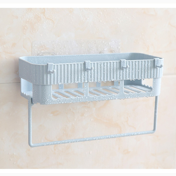 COMBO 2 Kệ chữ nhật hút chân không kèm giá treo khăn - Màu ngẫu nhiên