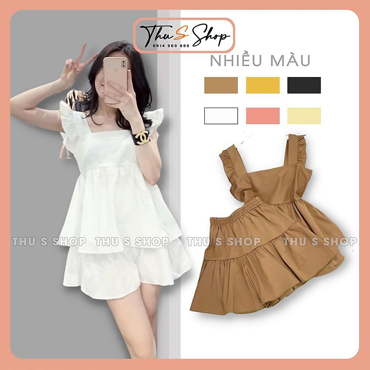 Set bộ đồ trơn chân quần váy kèm áo cánh tiên siêu xinh, Thiết kế chất liệu cao cấp thời trang THUS SB1C02