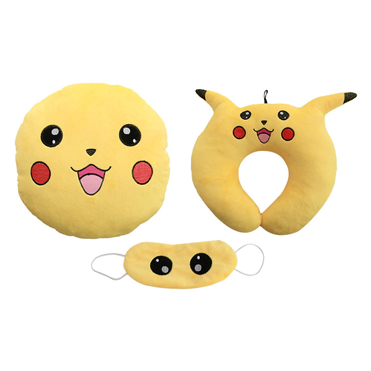 Combo Gối Tựa Lưng, Gối Cổ Và Bịt Mắt Pokermon Go ThiVi 06 - Vàng