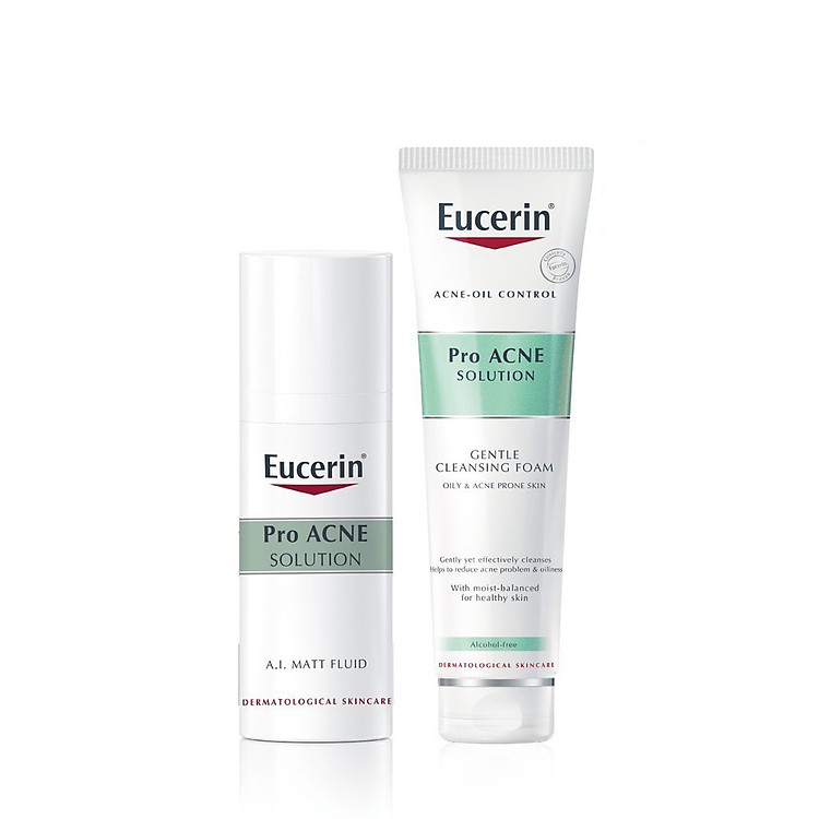 Combo Kem Dưỡng Giảm Mụn Eucerin ProAcne A.I Matt Fluid 50ml Và Sữa Rửa Mặt Tạo Bọt Cho Da Mụn Eucerin Pro Acne Solution Gentle Cleansing Foam 150g