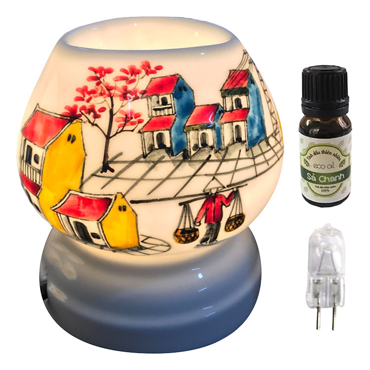 Combo tinh dầu sả chanh Eco oil 10ml cùng đèn xông tinh dầu tam giác TG08