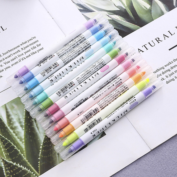 Set 12 Bút Highlight Đánh Dấu Milkliner 2 Đầu