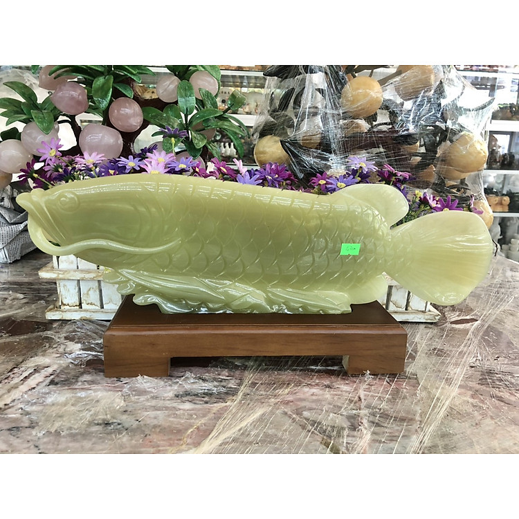 Tượng Cá Rồng Kim Long, cá phong thủy đá ngọc Onyx - Dài 34 cm