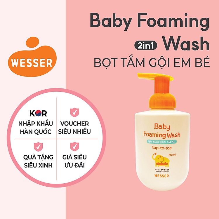 Mua tại Lazada: Bọt tắm gội em bé Wesser 500ml Chính hãng, giá tốt