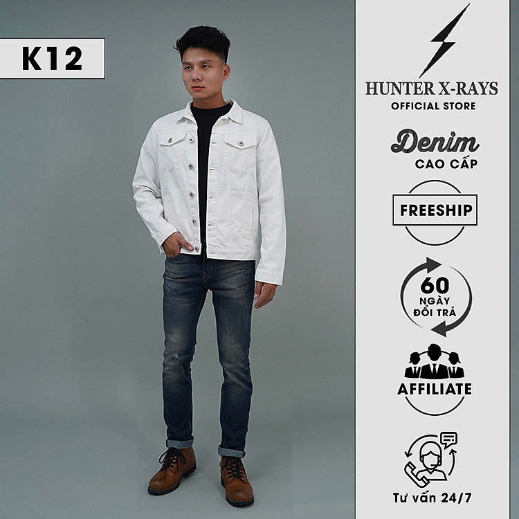 Áo Khoác Jeans Cao Cấp HUNTER X-RAYS Form Slim Cotton Màu Trắng K12