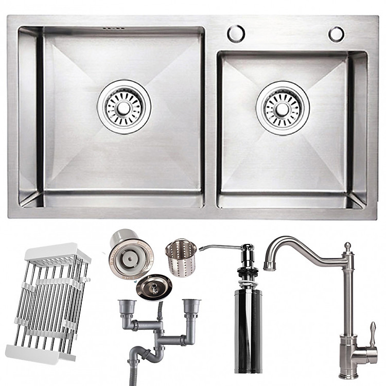 Combo bộ chậu rửa bát 2 hố RANOX và vòi rửa bát 2 đường nước RN46704