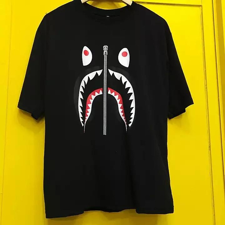 Áo thun Bape Shark Cá Mập Unisex - Tee BAPE ZIPPER Streetwear (Japan Style) - Áo phông Cá Mập (Đen)