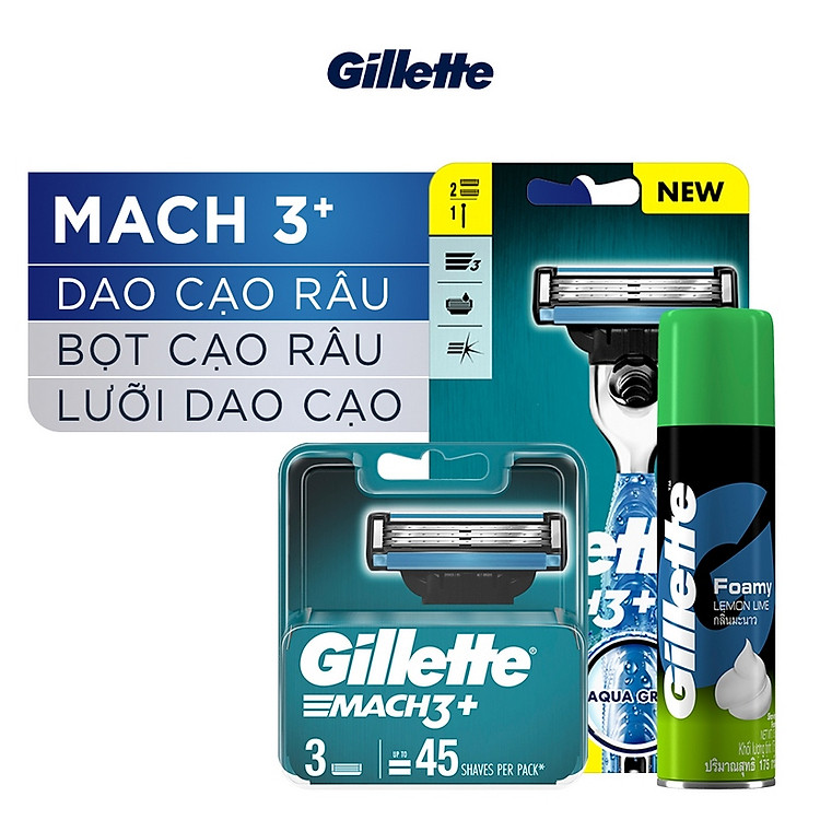 Dao Cạo Râu GILLETTE Mach3 Classic Cùng Bộ 3 Lưỡi Dao Thay Thế Và Bọt Cạo Râu Hương Chanh Chai 75g