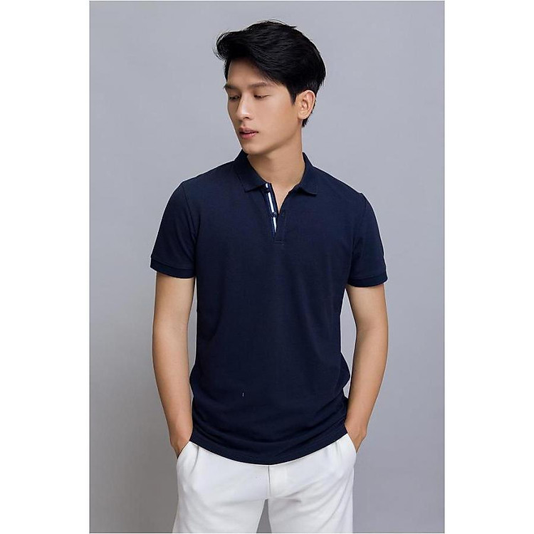 Áo thun xanh đen cổ bo Catsashop B404