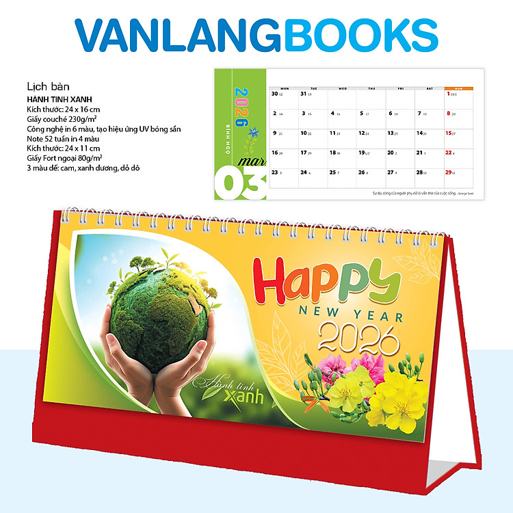 Lịch Bàn 2026 Vanlangbooks - Hành Tinh Xanh (VLLB15A) - Màu Đỏ