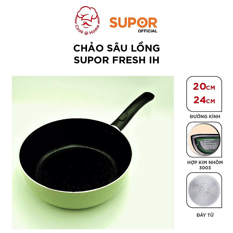 (HÀNG CHÍNH HÃNG) Chảo sâu lòng Supor Fresh IH Supor màu xanh bơ
