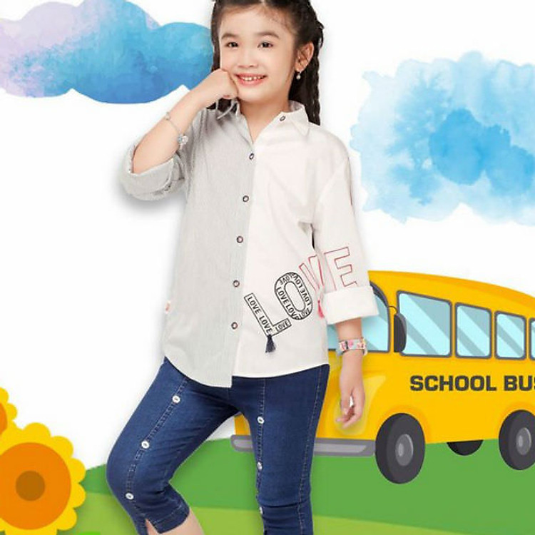Áo Sơ Mi Bé Gái In Chữ Love YF 8AX504 - Giao Màu Ngẫu Nhiên