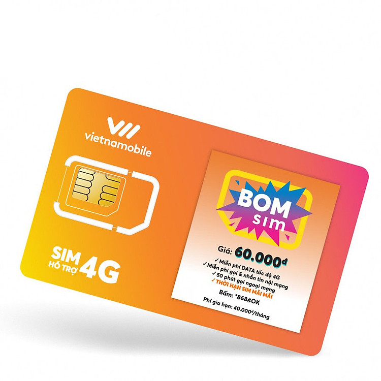 Bom Sim Vietnamobile 4GB/Ngày Data 4G Tốc Độ Cao Hoàn Toàn Miễn Phí Thoại