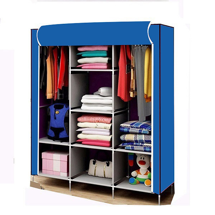 Tủ vải quần áo 3 buồng 8 ngăn, khách được chọn màu, khung sắt sơn tĩnh điện, vải không dệt( Hàng Việt Nam)
