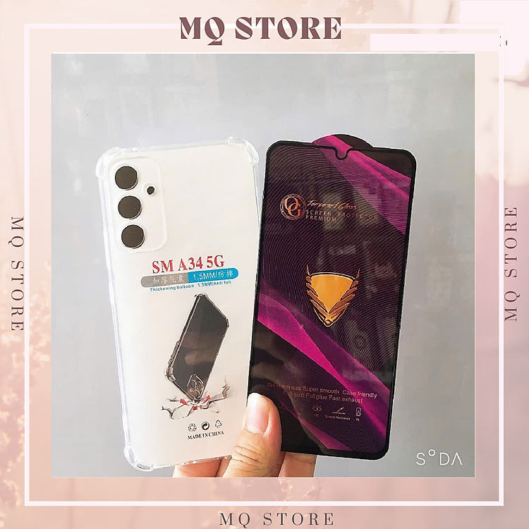 Ốp lưng và cường lực cho Samsung Galaxy A34 5G - Loại trong suốt chống sốc 4 góc ( hàng chính hãng)