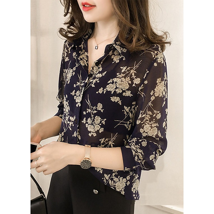 Áo sơ mi nữ công sở voan hoa ASMNu04