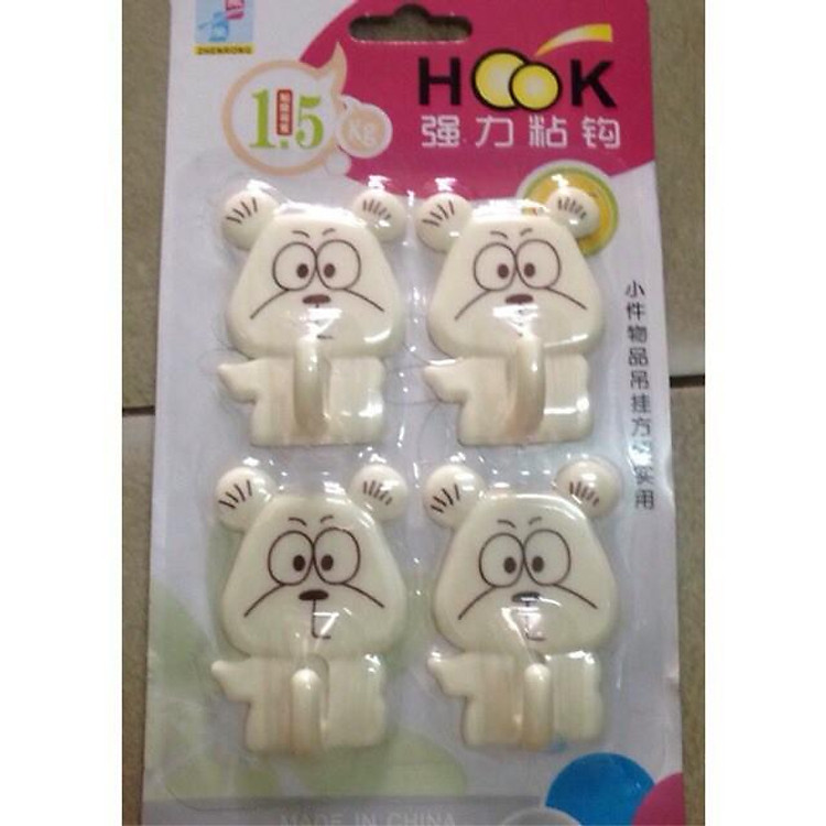 Móc dính tường vỉ 4 chiếc - móc dính tường 4 con thỏ