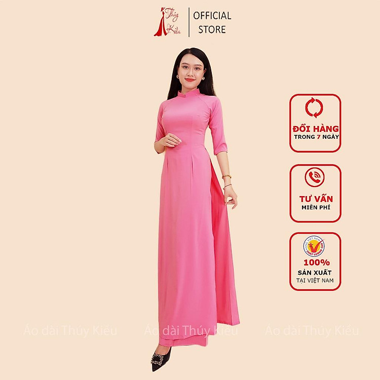 Áo dài trơn lụa Nhật cổ 2 phân màu hồng vỏ đỗ AK19