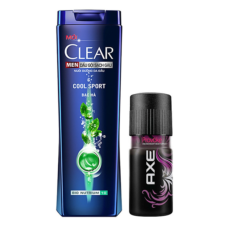Combo Xịt Ngăn Mùi Toàn Thân Axe Provoke (150ml) + Dầu Gội Clear Men Sport Mát Lạnh Bạc Hà (370g)