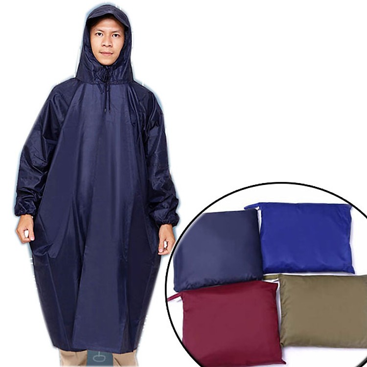 Áo Mưa Bít Không Xẻ Tà Vải Dù Chống Thấm Dài 1m4
