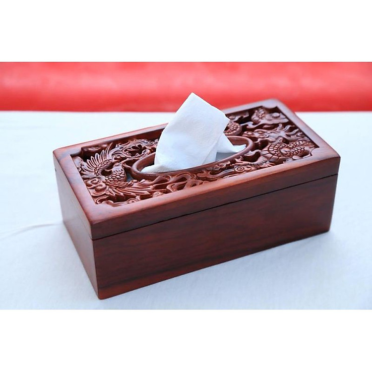 Hộp đựng khăn giấy bằng gỗ cao cấp trạm rồng phượng