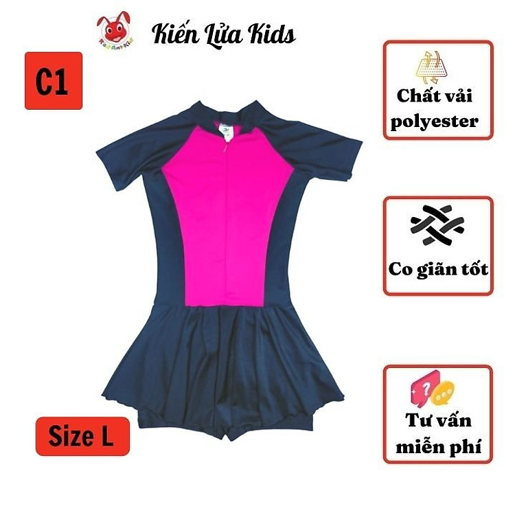 Đồ bơi cho bé gái kín đáo liền thân từ 29-44kg- dạng quần và váy - chất vải polyester