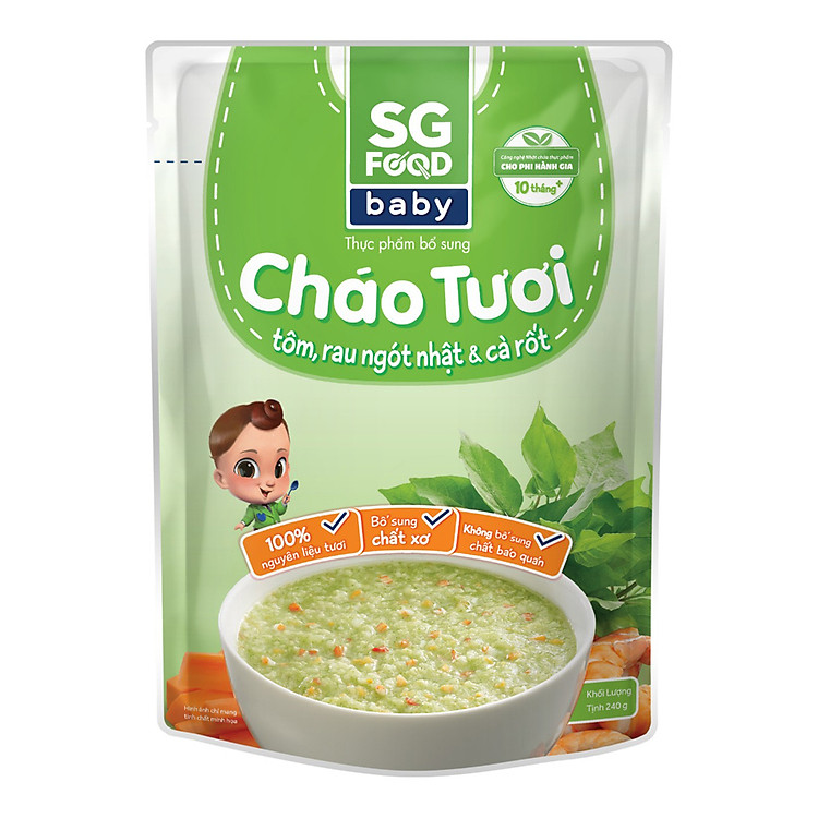 Cháo Tươi Baby Tôm Rau Ngót Nhật SG Food (240g)