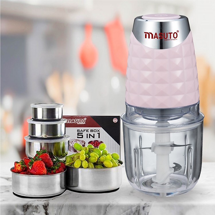 Máy Xay Thịt Xay Đa Năng Masuto Công nghệ Nhật Bản (Tặng Bộ 5 Hộp Inox Bảo Quản Thực Phẩm Cao Cấp) - Hàng chính hãng