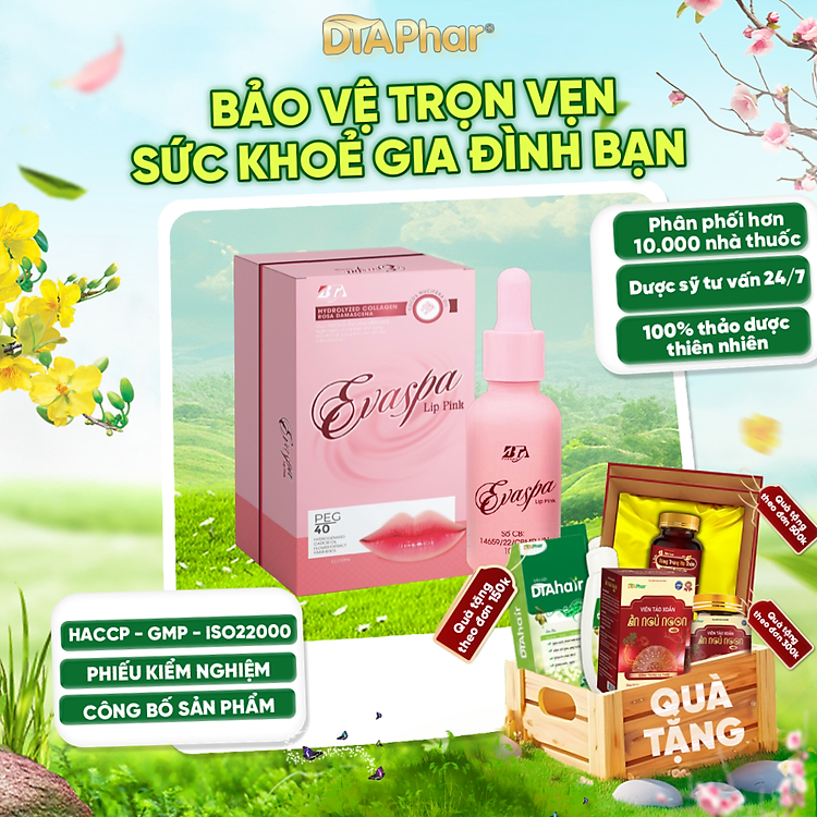 SERUM DƯỠNG MÔI EVASPA LIP PINK GIÚP DƯỠNG ẨM, LÀM MỀM MÔI, NGĂN NGỪA VÀ CẢI THIỆN TÌNH TRẠNG MÔI KHÔ NẺ, BONG TRÓC LỌ 10ML
