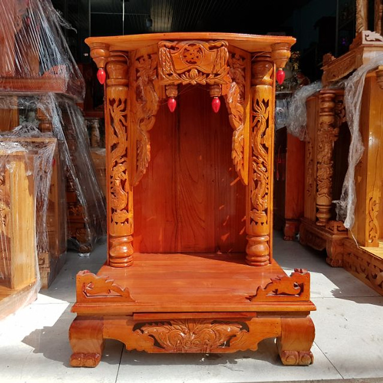 Bàn thờ thần tài ông địa gỗ xoan ngang 56 cm quỳ họp
