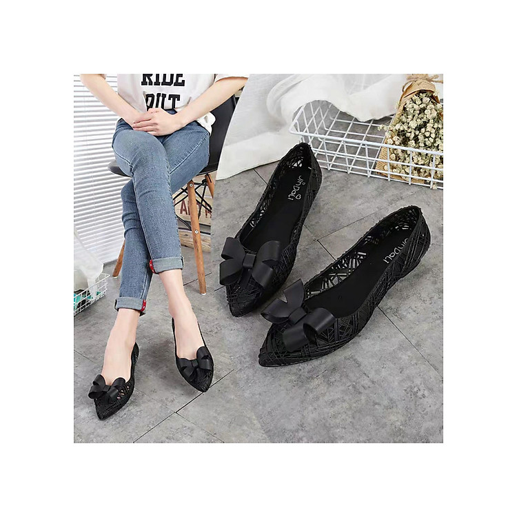 Giày búp bê nhựa nữ nơ xinh