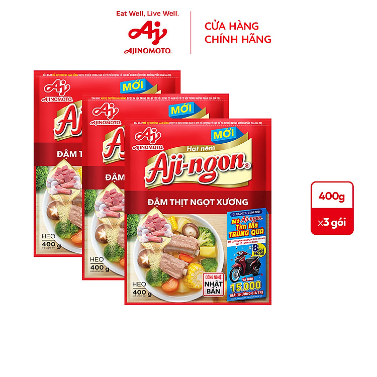 Combo 3 gói Hạt nêm Aji-ngon 400g