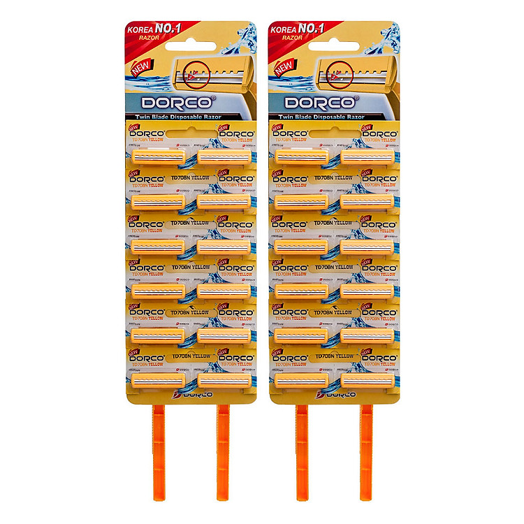 Bộ 2 Set Dao Cạo Râu 2 Lưỡi Dorco TD 708 Và Vỉ 12 Dao Cạo (Tặng Dao Cạo Râu 2 Lưỡi Dorco TG-II Plus System)
