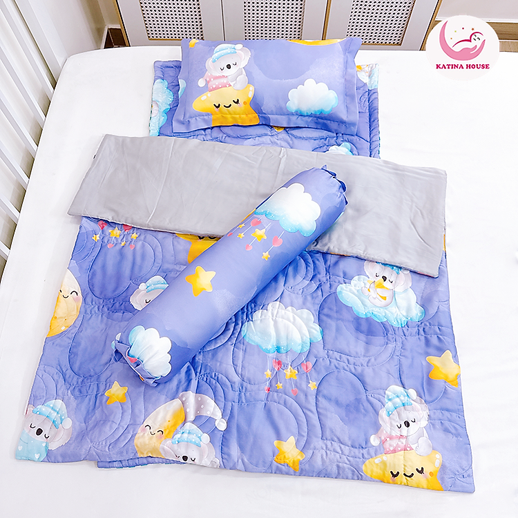 Combo trọn bộ chăn gối nệm cho bé đi học Katina House, vải tencel 60s mát mịn, giúp bé ngủ ngon