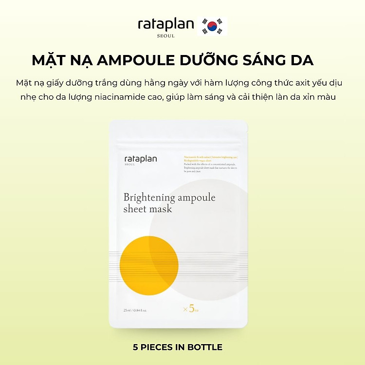 Mặt nạ ampoule RATAPLAN dưỡng da sáng hồng tăng độ đàn hồi, chống lão hóa, giúp da căng bóng, mịn màng