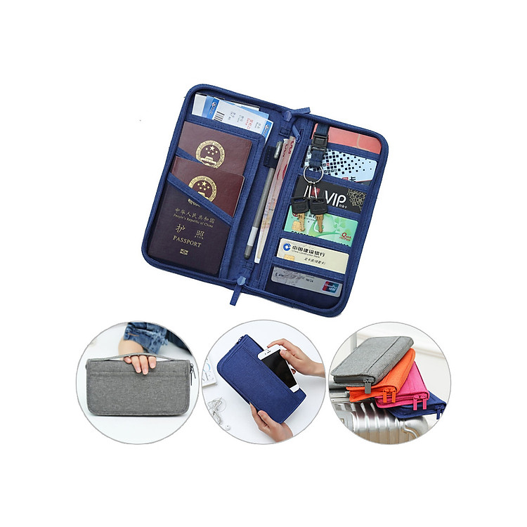Túi ví du lịch cầm tay nhiều ngăn đựng passport, điện thoại, thẻ tiền có kèm quai xách xỏ tay tiện lợi