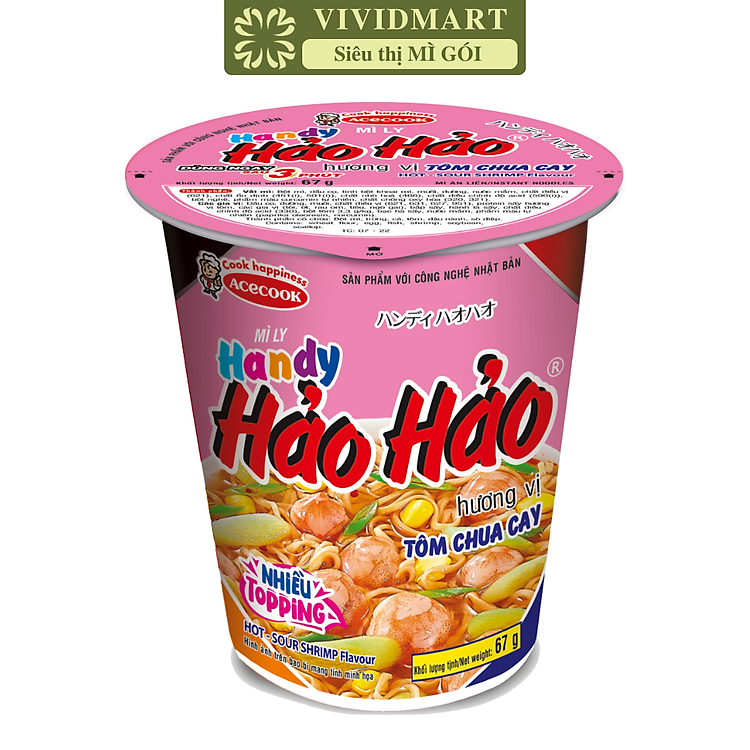 ACECOOK - Mì ly Handy Hảo Hảo Tôm Chua Cay - Mì Handy Hảo Hảo Tôm Chua Cay, Mì Handy Hảo Hảo ly Tôm Chua Cay, Mì ly Hảo Hảo Handy Tôm Chua Cay, Mì ly ăn liền Tôm Chua Cay (67g/ly)