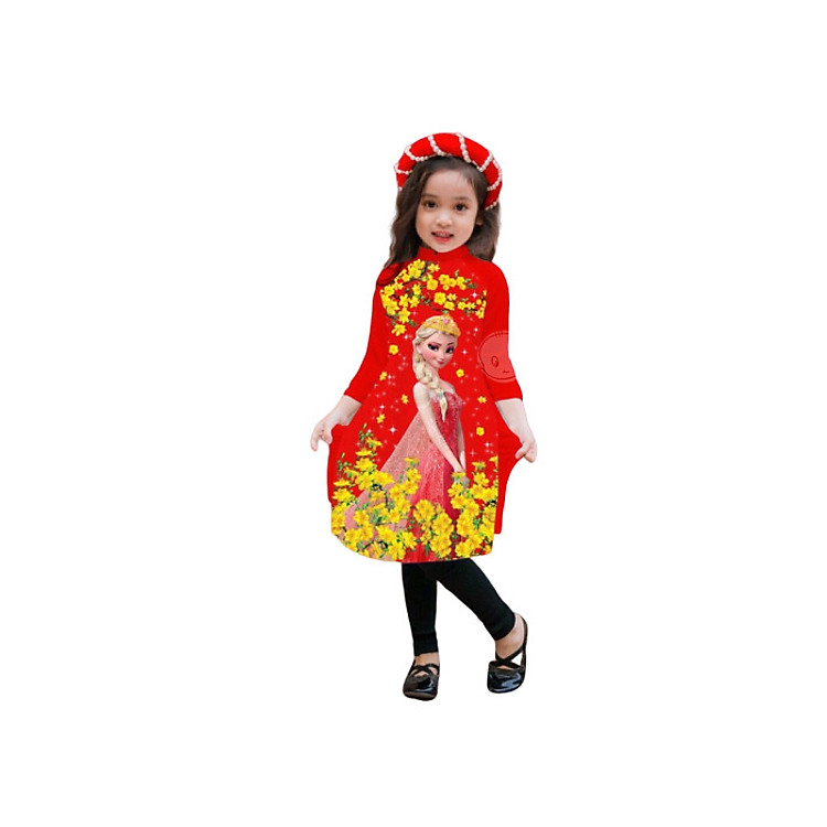 Set áo dài cách tân in công chúa Elsa cho bé gái- tặng kèm mấn đội đầu xinh xắn