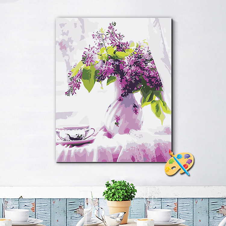 Tranh sơn dầu số hóa Hoa Tím Bên Cửa Sổ 191